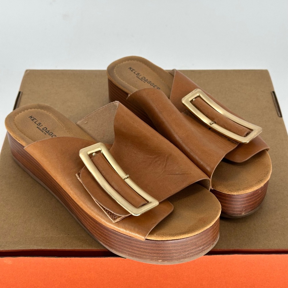 Kelsi Dagger Dover Light Saddle Platform Leather Brown Sandals Women's 9 - Picture 2 of 11